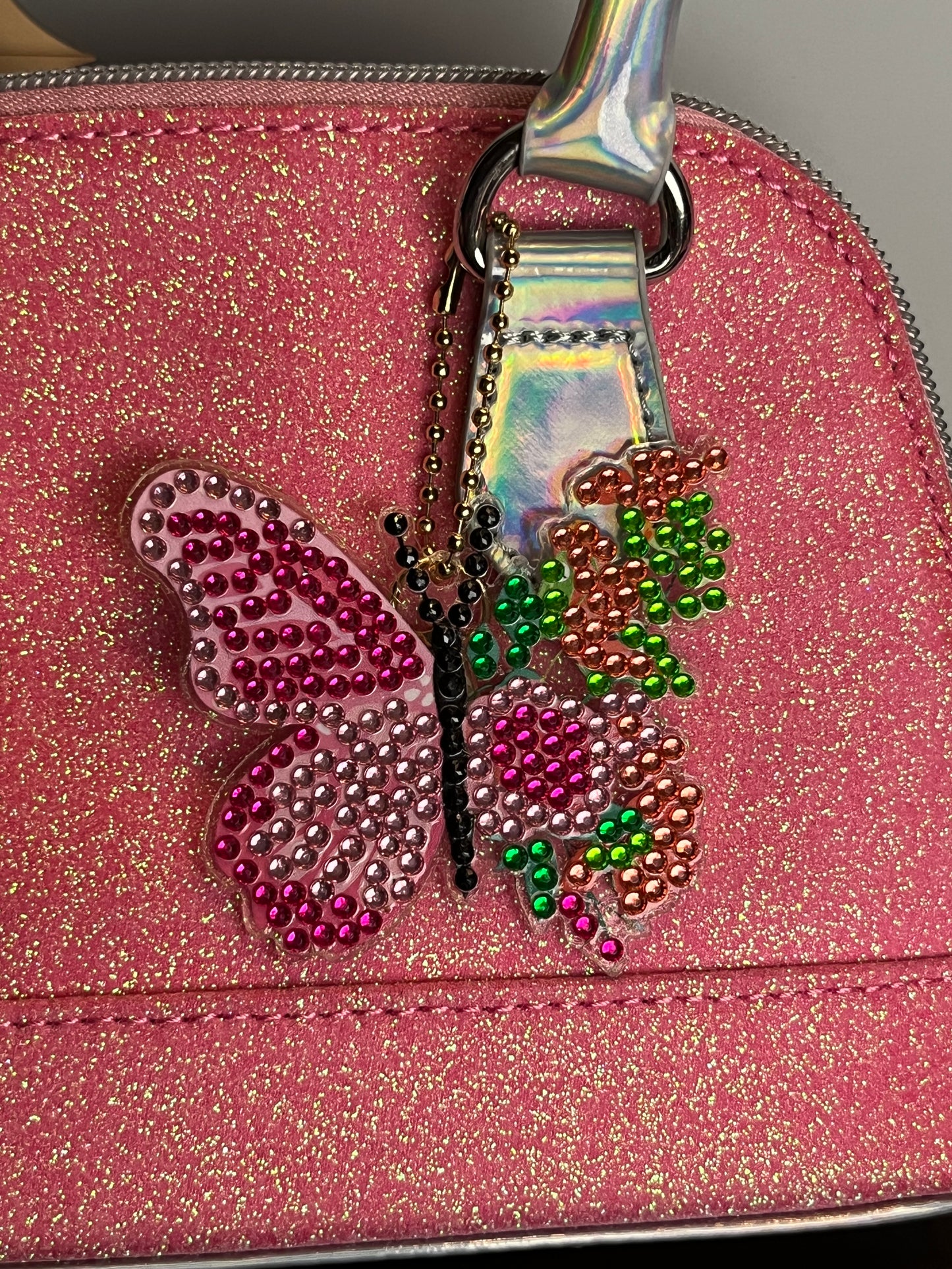 Pink Flowers Butterfly Keychain
