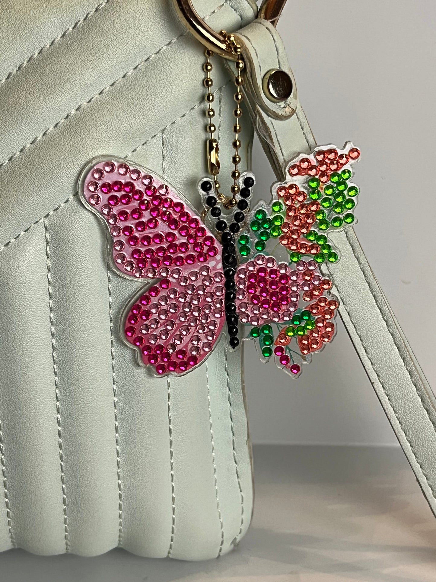Pink Flowers Butterfly Keychain