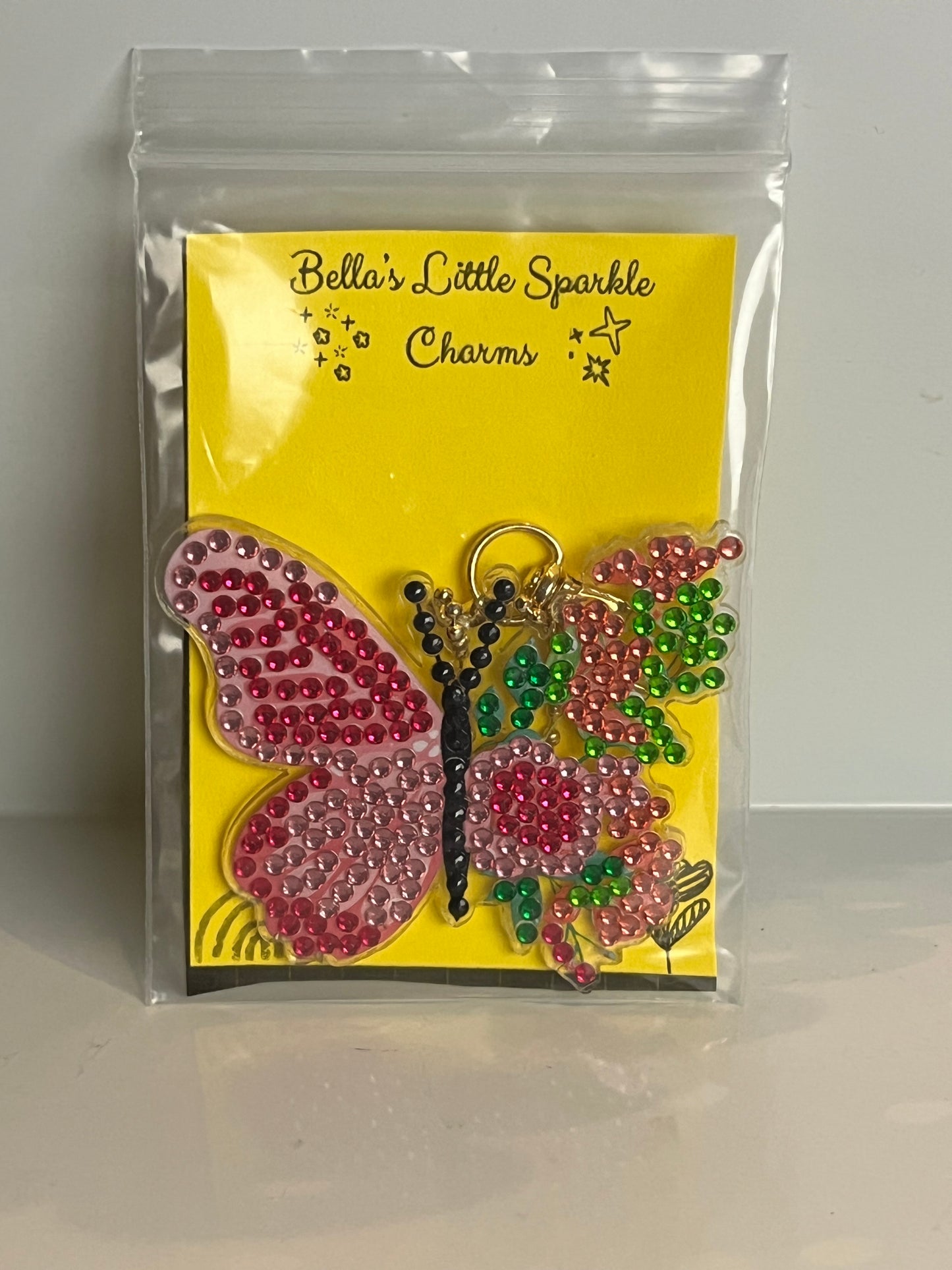 Pink Flowers Butterfly Keychain