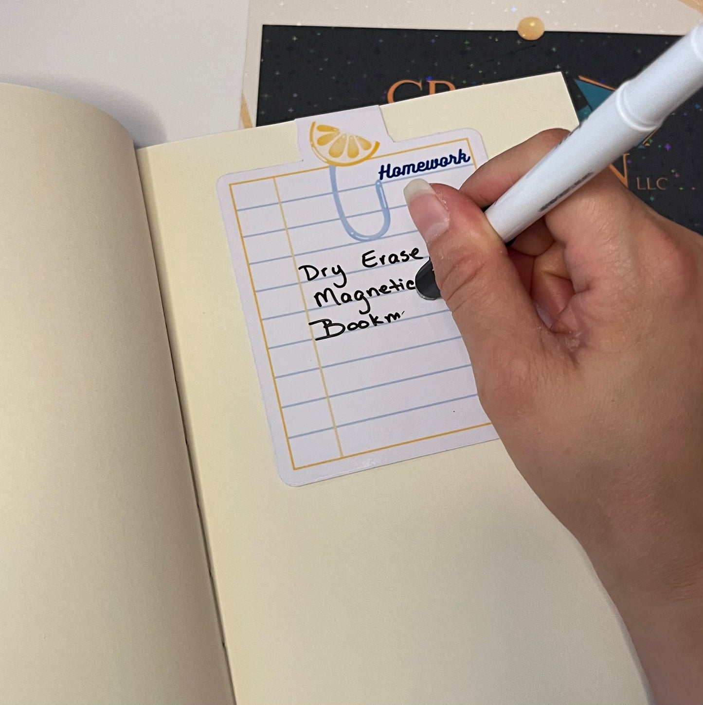 Dry Erase Magnetic Bookmark Lemon Paperclip Design