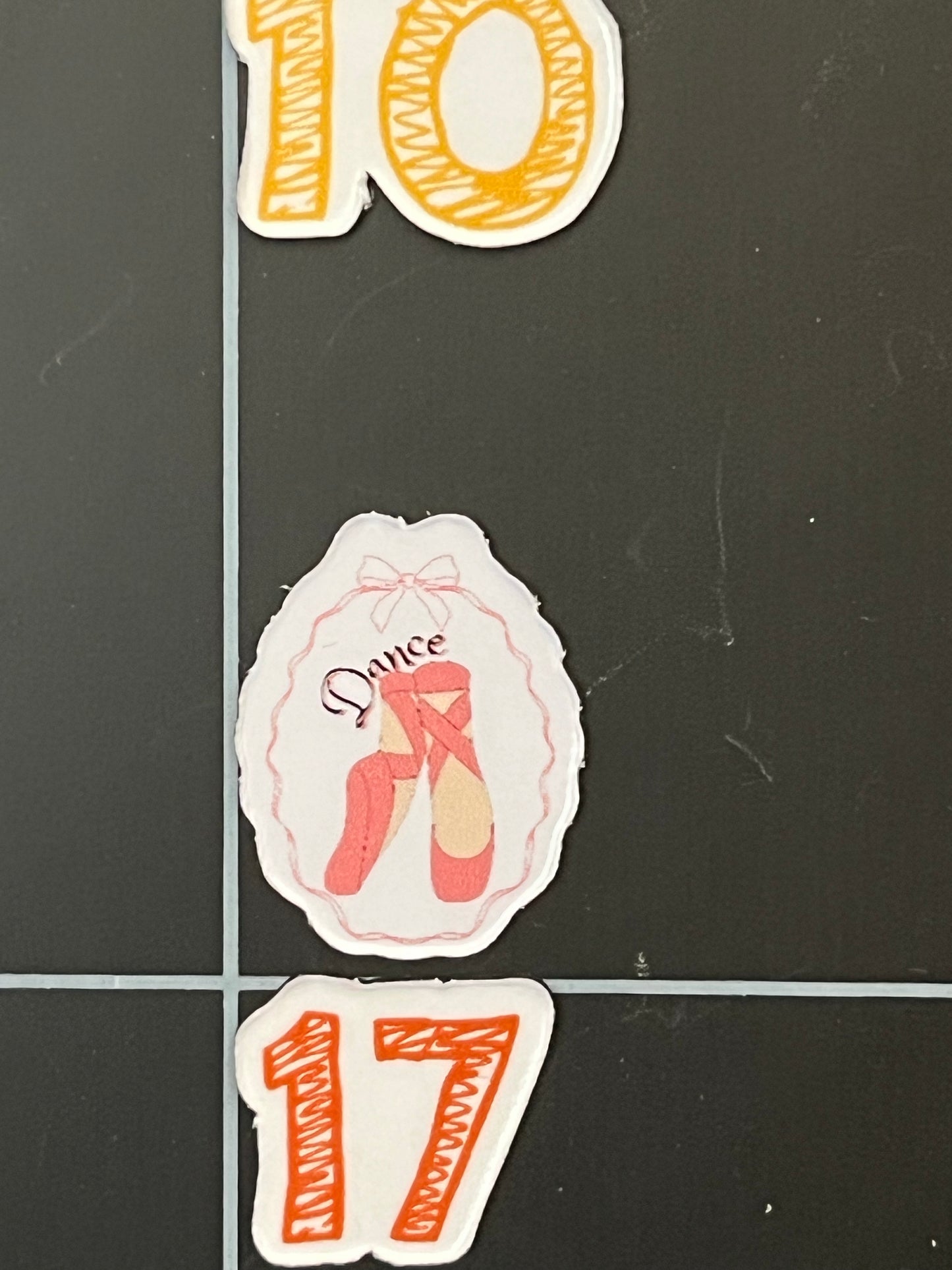 Dance Reminder Magnets – Set of 7 Ballet Feet Magnets with “Dance” Text – 1-Inch High