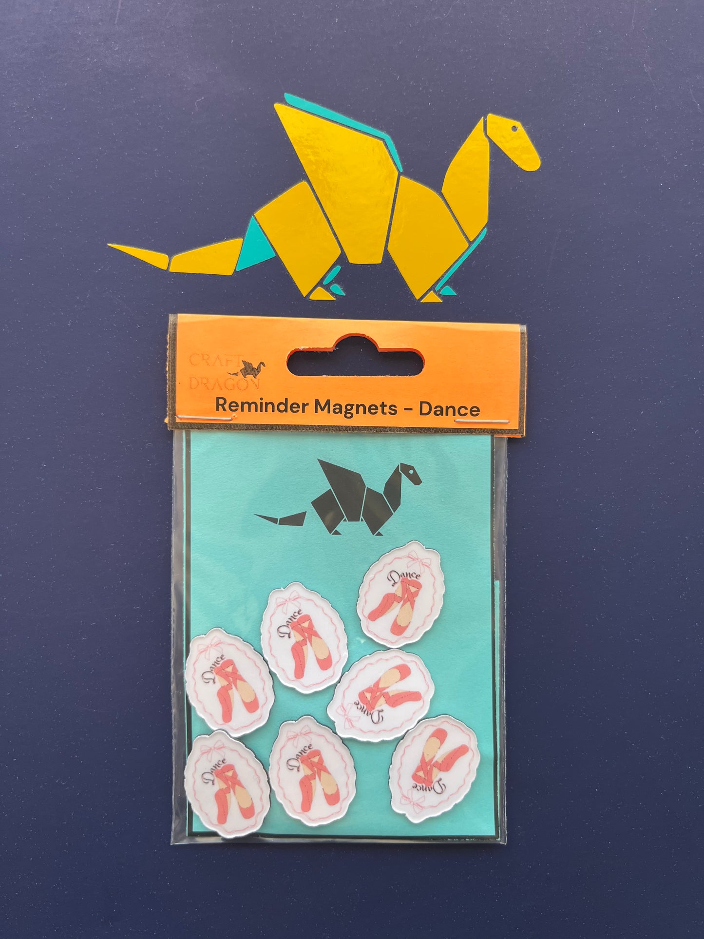 Dance Reminder Magnets – Set of 7 Ballet Feet Magnets with “Dance” Text – 1-Inch High