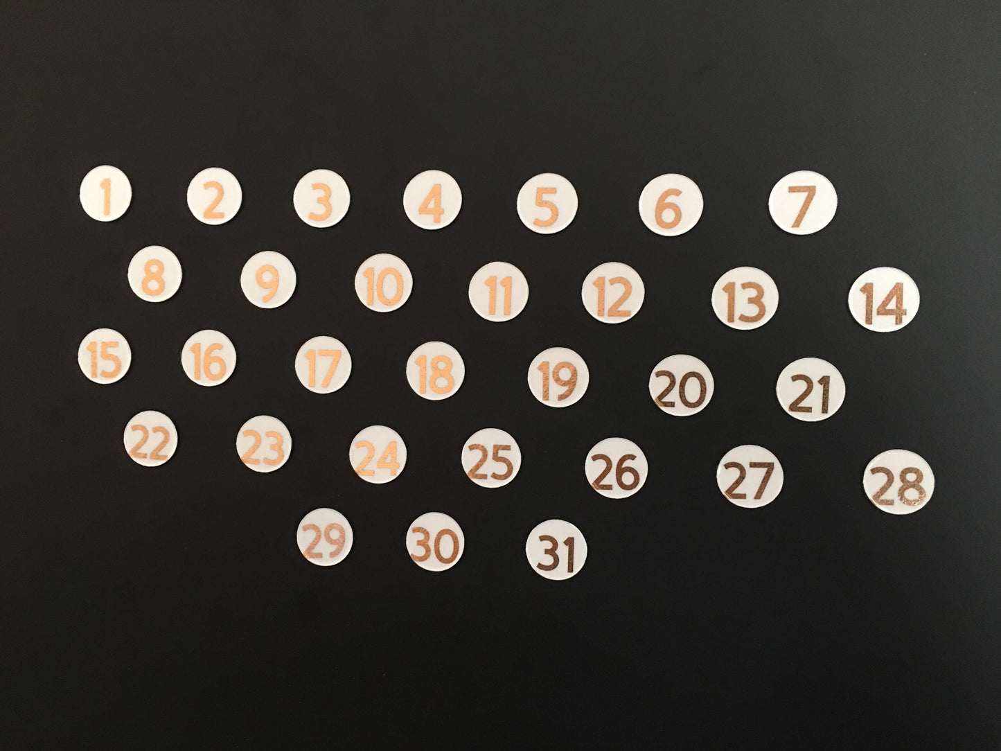 Rose Gold and Gold Foiled Number Magnets // Perpetual Calendar Foil Magnet Numbers // Fancy Calendar Magnets Days - DM Sans Font