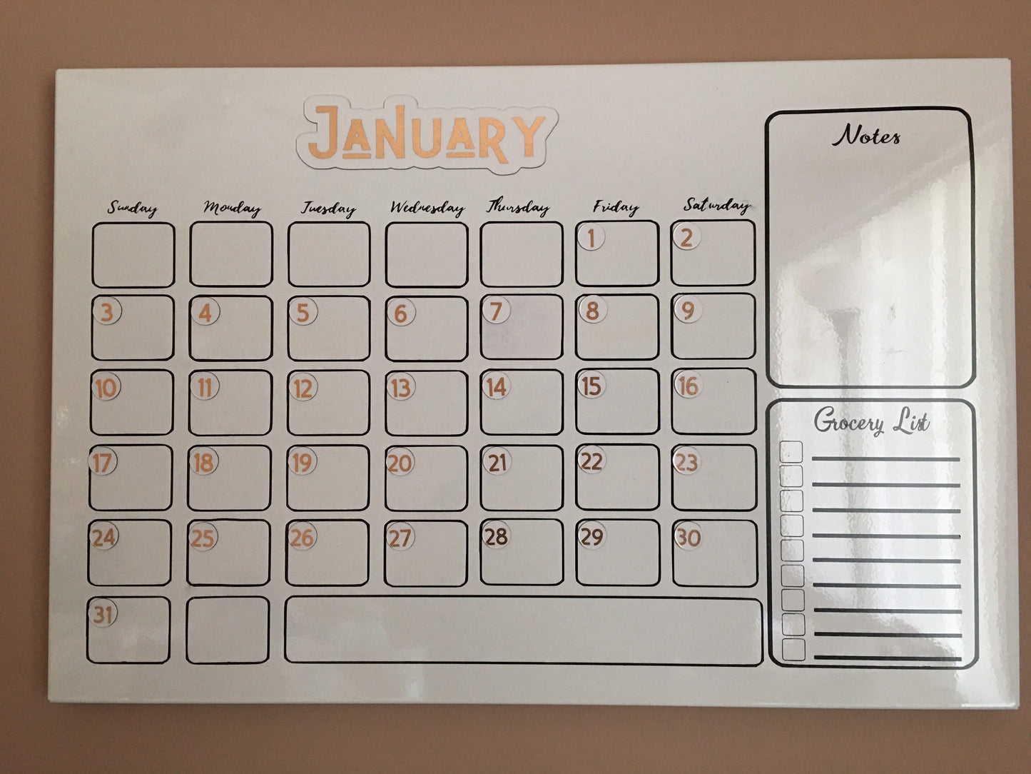 Rose Gold and Gold Foiled Number Magnets // Perpetual Calendar Foil Magnet Numbers // Fancy Calendar Magnets Days - DM Sans Font