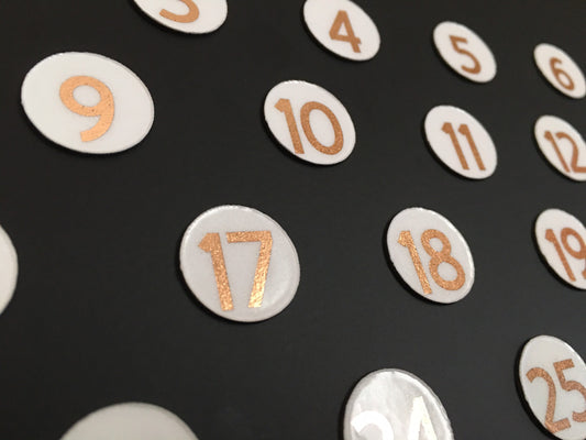 Rose Gold and Gold Foiled Number Magnets // Perpetual Calendar Foil Magnet Numbers // Fancy Calendar Magnets Days - DM Sans Font