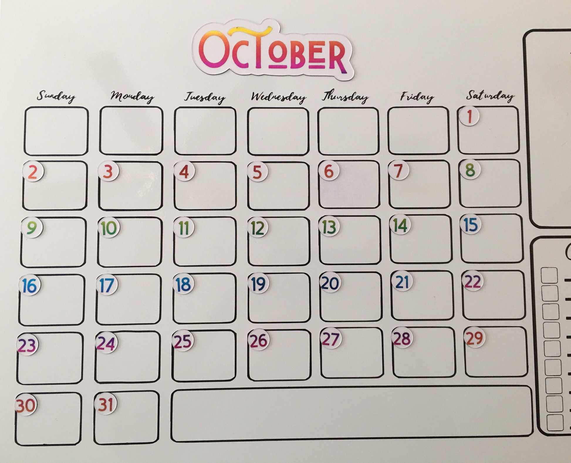 Rainbow Foiled Magnet Days // Perpetual Calendar Foil Magnet Numbers // Fancy Colorful Numbers
