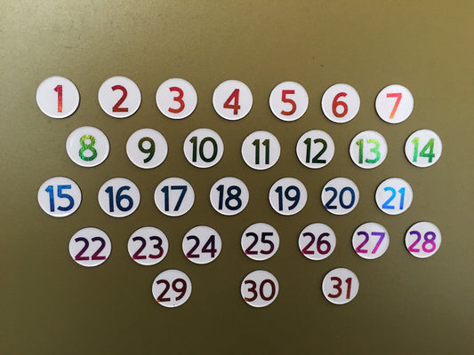 Rainbow Foiled Magnet Days // Perpetual Calendar Foil Magnet Numbers // Fancy Colorful Numbers
