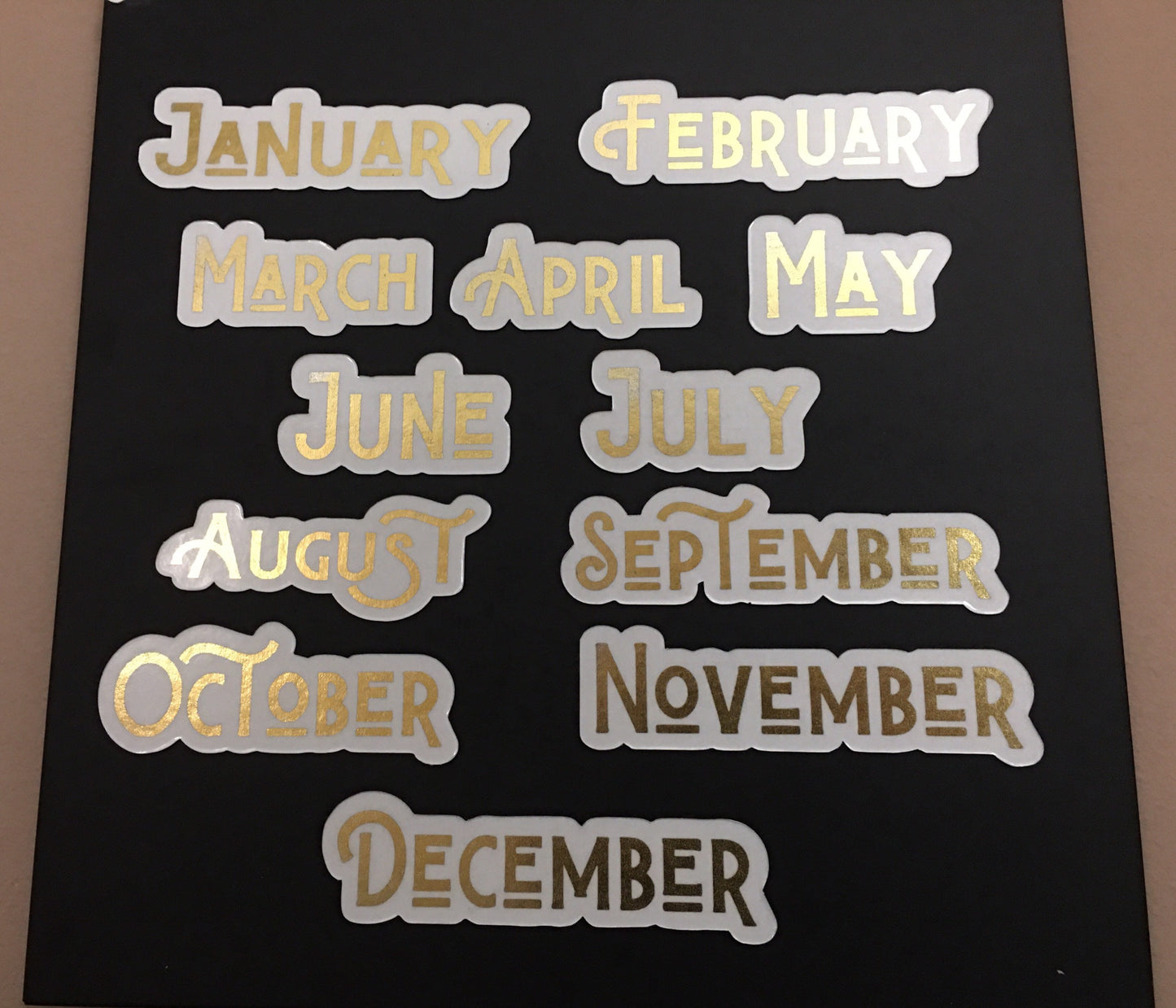 Gold Foil Magnet Months // Calendar Month Magnets // Fancy Gold Magnetic Planner Months // Gold Foil Badhorse Font Months