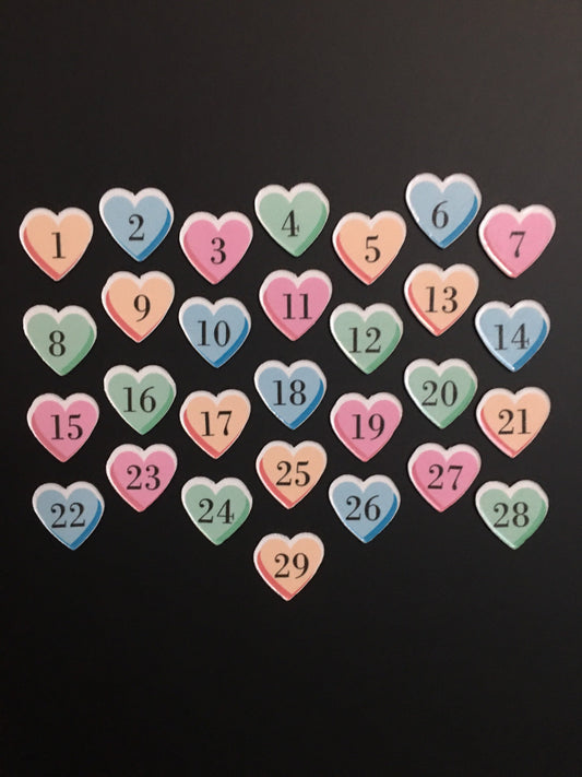 Candy Hearts Magnet Days // Valentine’s Day Heart Magnets // Love Fridge Magnets // Hearts Magnet Set Days 1-29