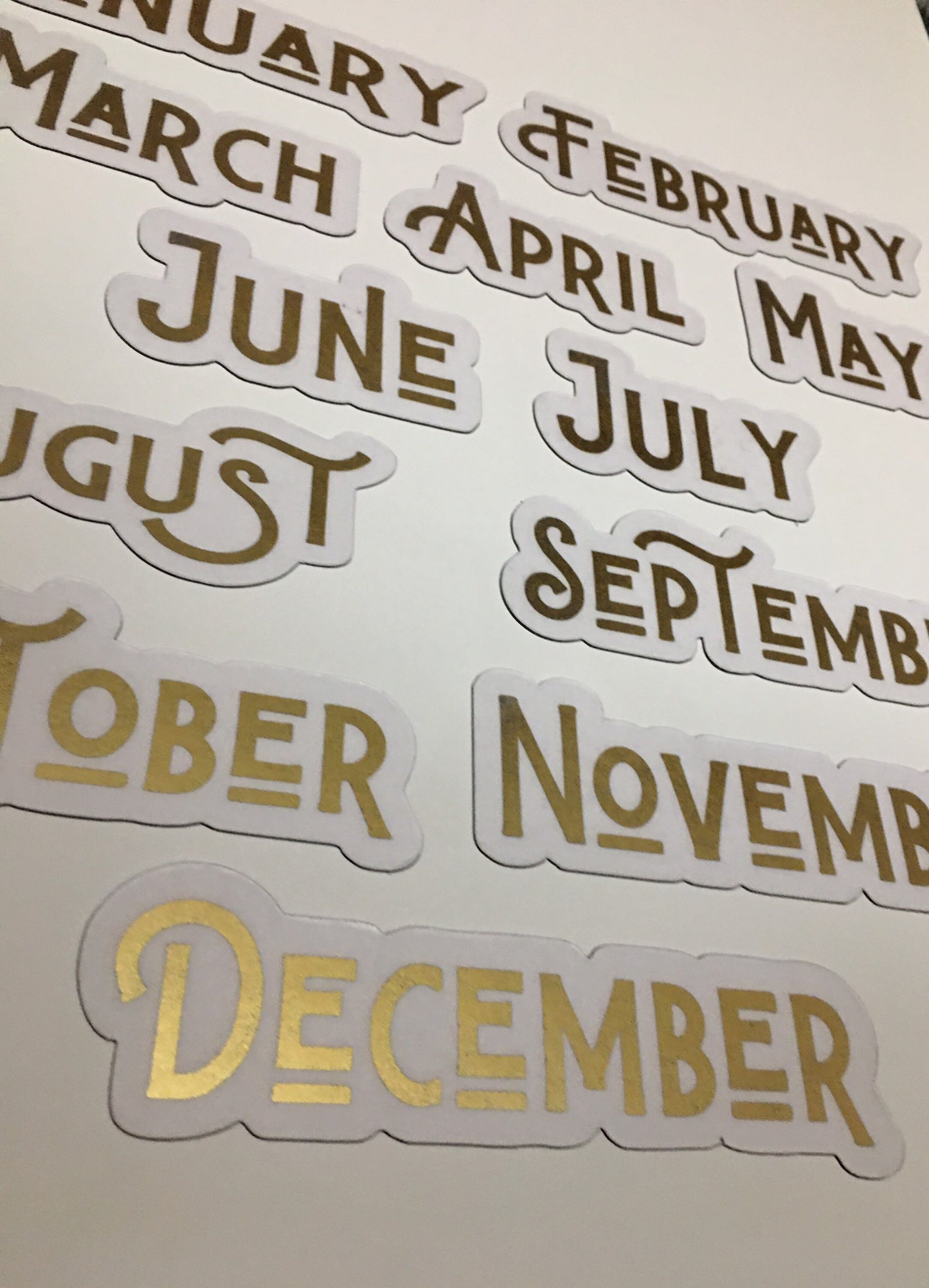 Gold Foil Magnet Months // Calendar Month Magnets // Fancy Gold Magnetic Planner Months // Gold Foil Badhorse Font Months