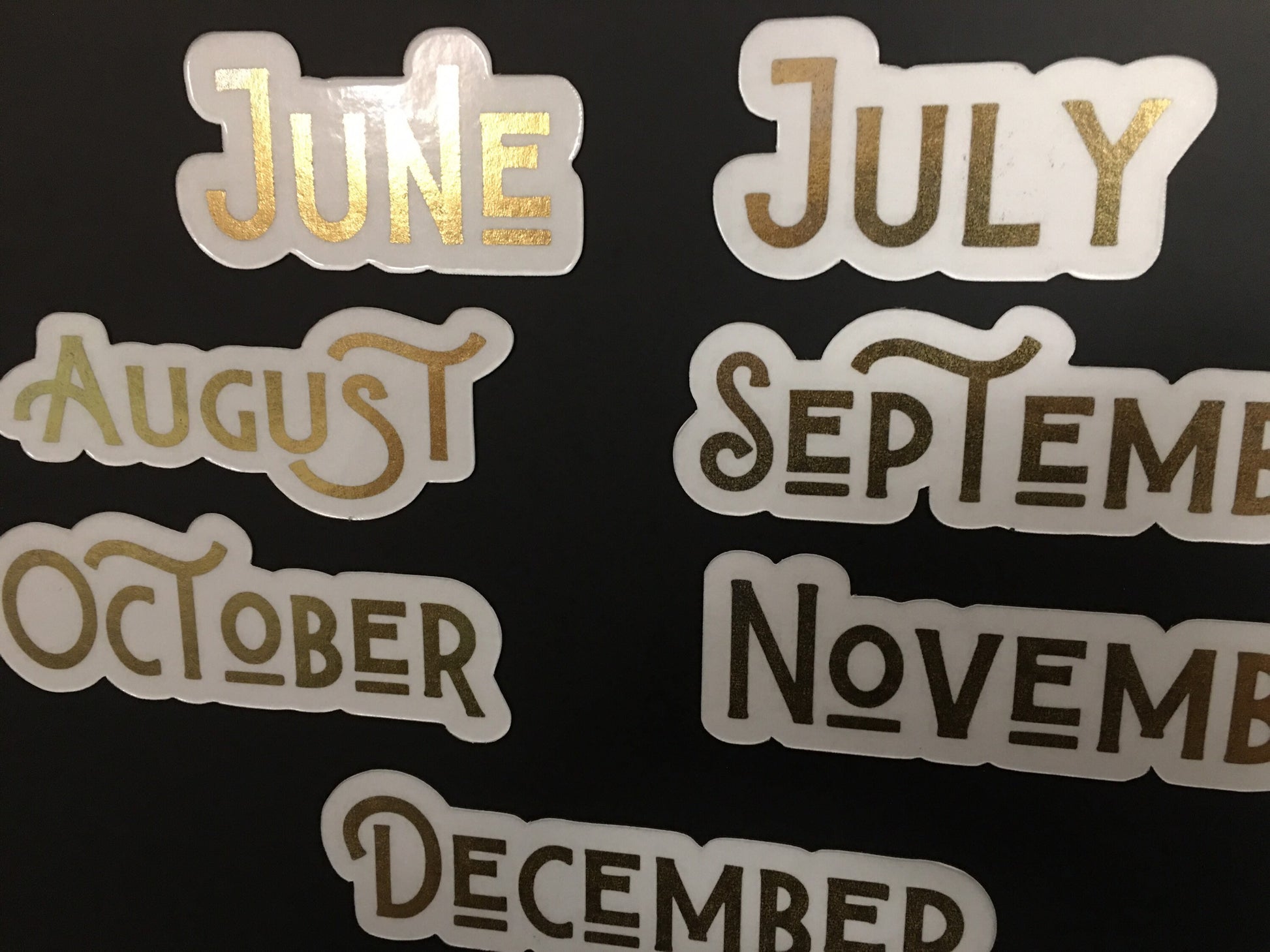 Gold Foil Magnet Months // Calendar Month Magnets // Fancy Gold Magnetic Planner Months // Gold Foil Badhorse Font Months