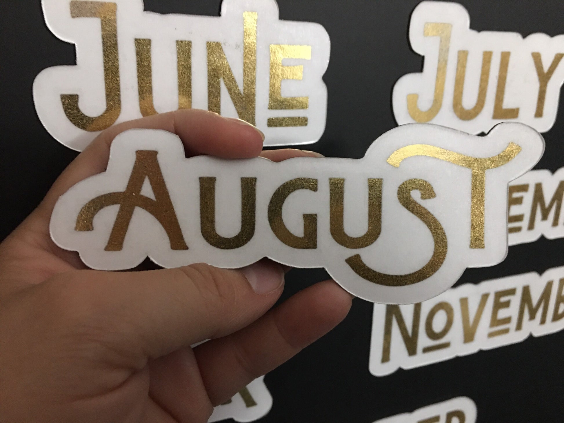Gold Foil Magnet Months // Calendar Month Magnets // Fancy Gold Magnetic Planner Months // Gold Foil Badhorse Font Months