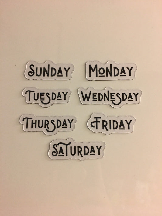 Foiled Days of the Week Magnets / Magnetic Calendar Days of the Week Full Spelling 3 sizes