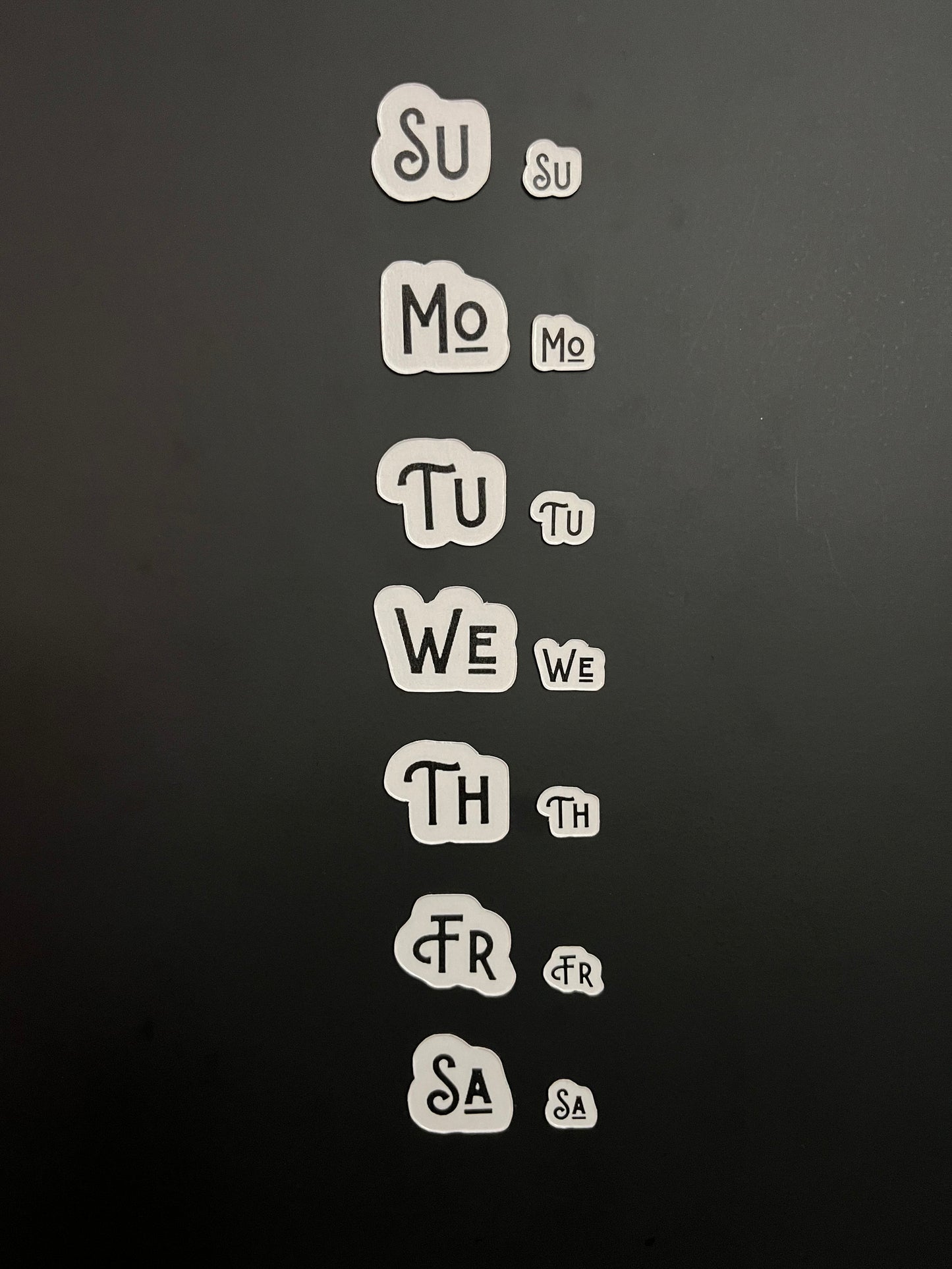 Magnetic Two Letter Days of the Week // Calendar Days Sunday through Saturday Magnets // Planner Magnets 2 sizes