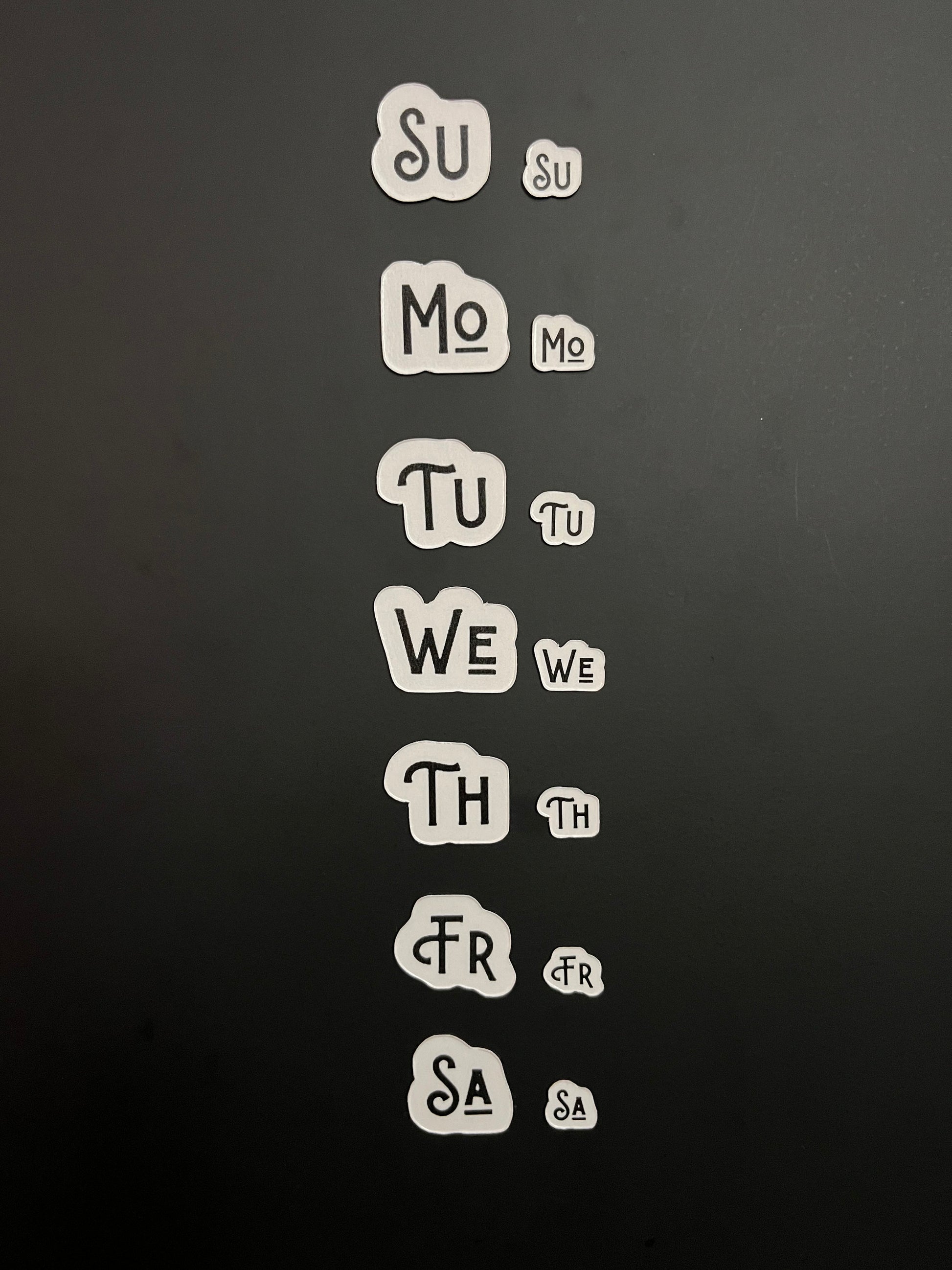 Magnetic Two Letter Days of the Week // Calendar Days Sunday through Saturday Magnets // Planner Magnets 2 sizes