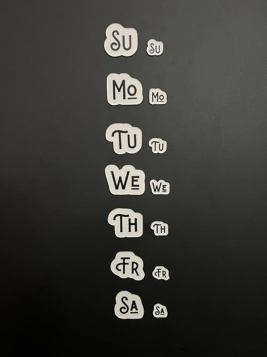 Magnetic Two Letter Days of the Week // Calendar Days Sunday through Saturday Magnets // Planner Magnets 2 sizes