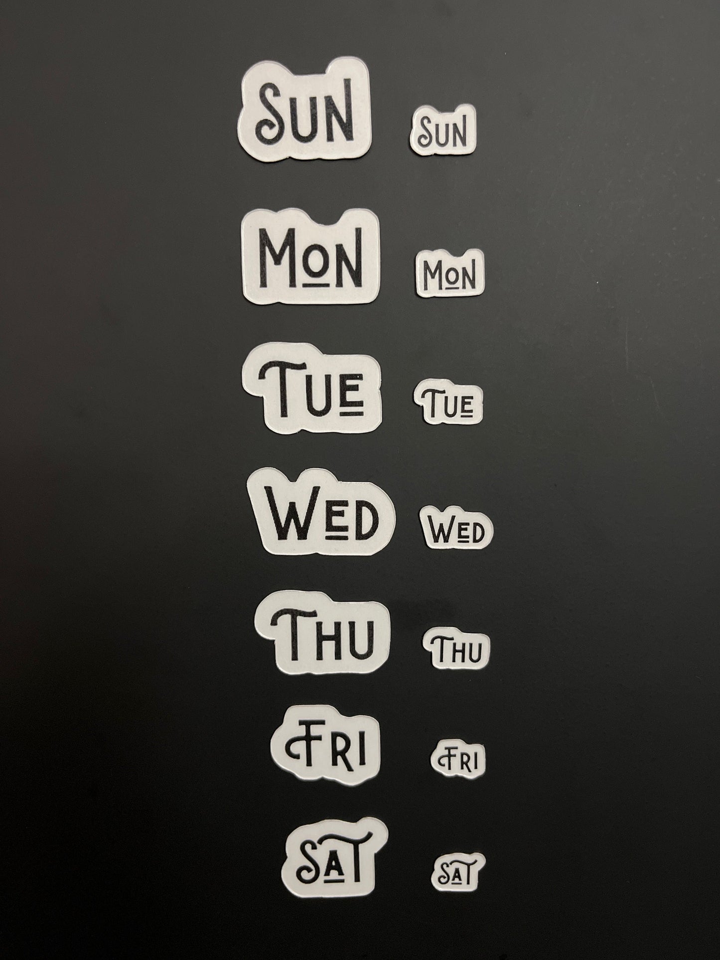 Magnetic Three Letter Days of the Week // Calendar Days Sunday through Saturday Magnets // Planner Magnets 2 sizes