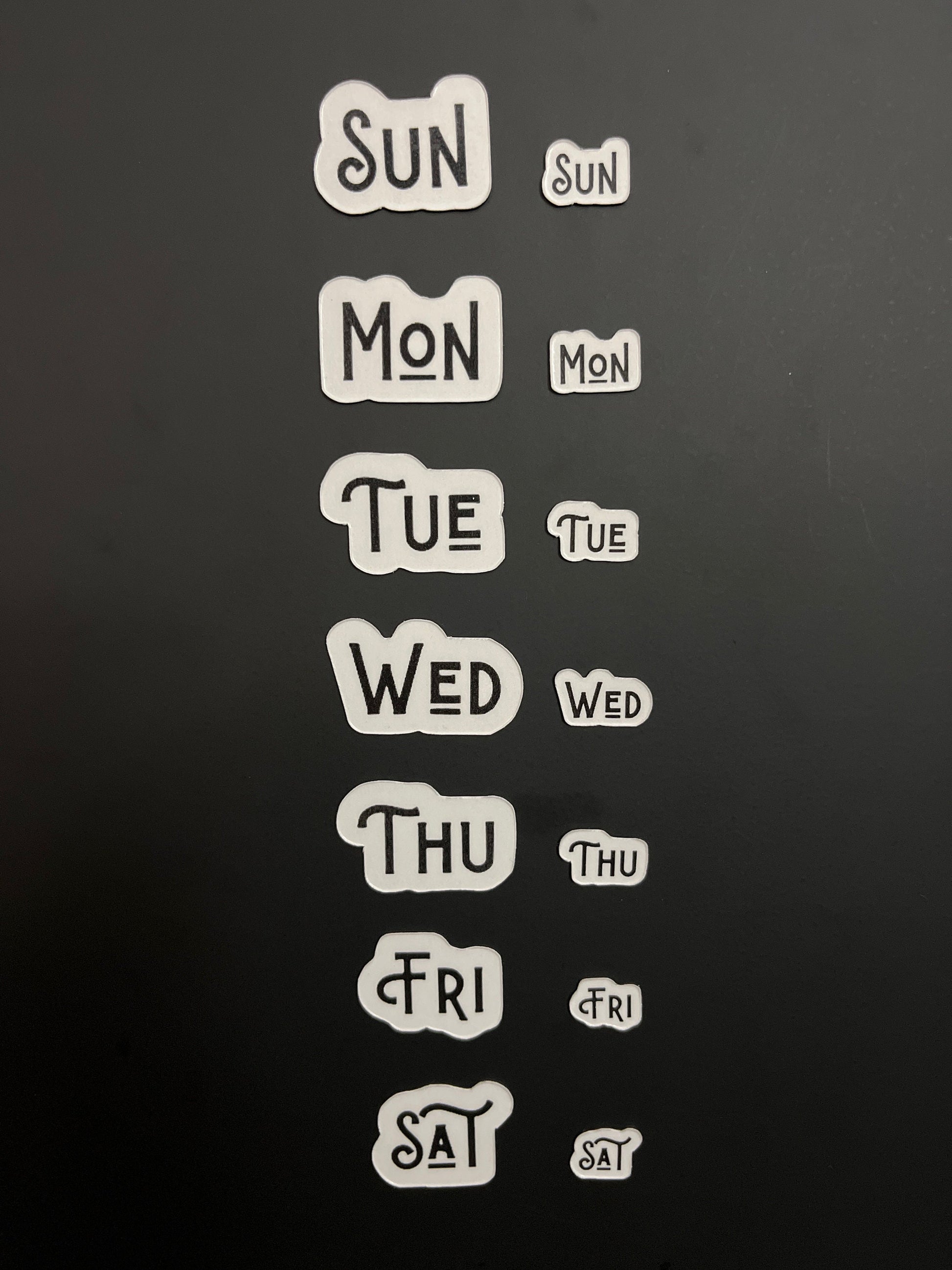 Magnetic Three Letter Days of the Week // Calendar Days Sunday through Saturday Magnets // Planner Magnets 2 sizes