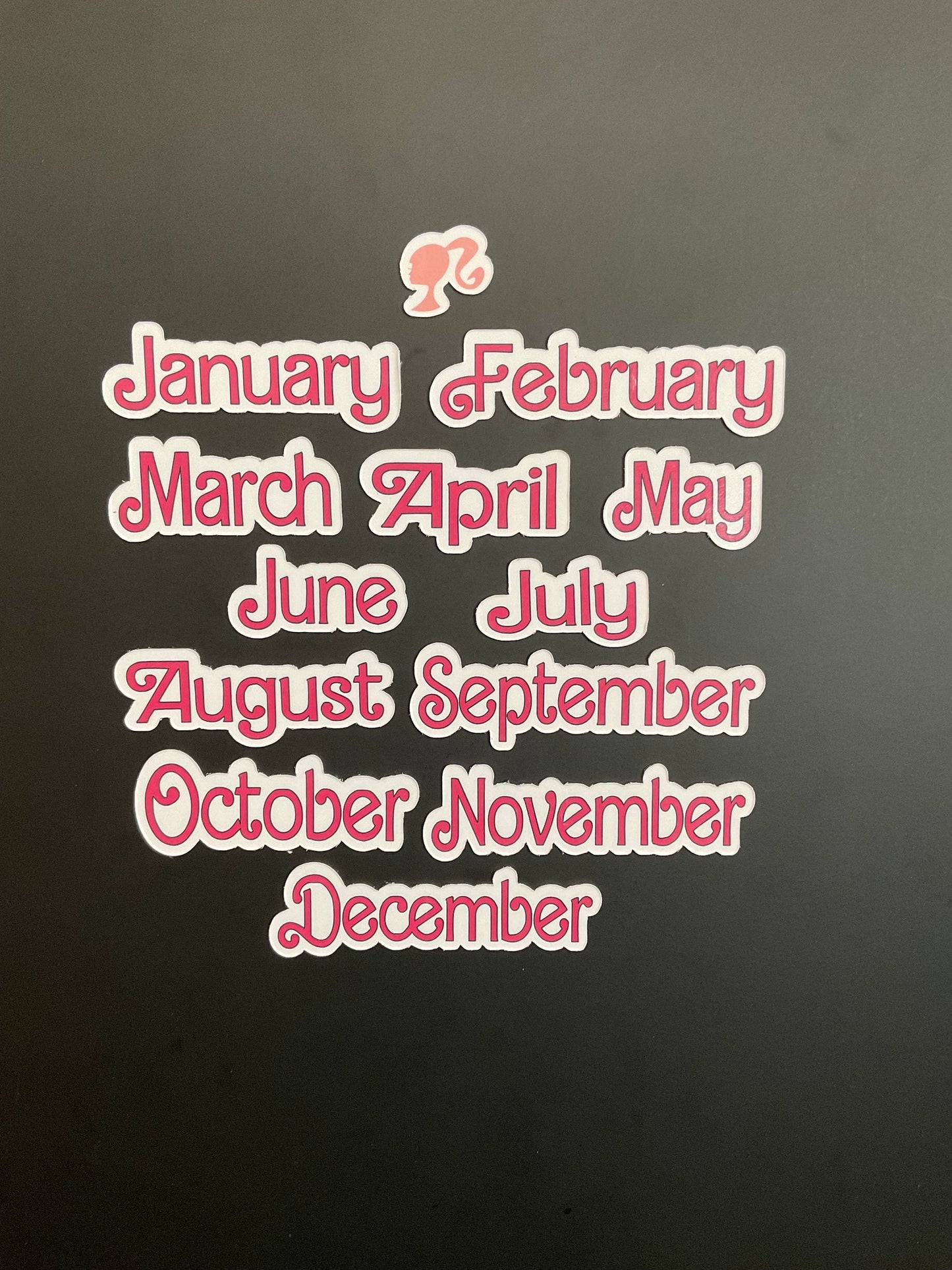 Doll Themed Monthly Magnets // Pink Dolled Font Months // Fashion Doll Calendar Months