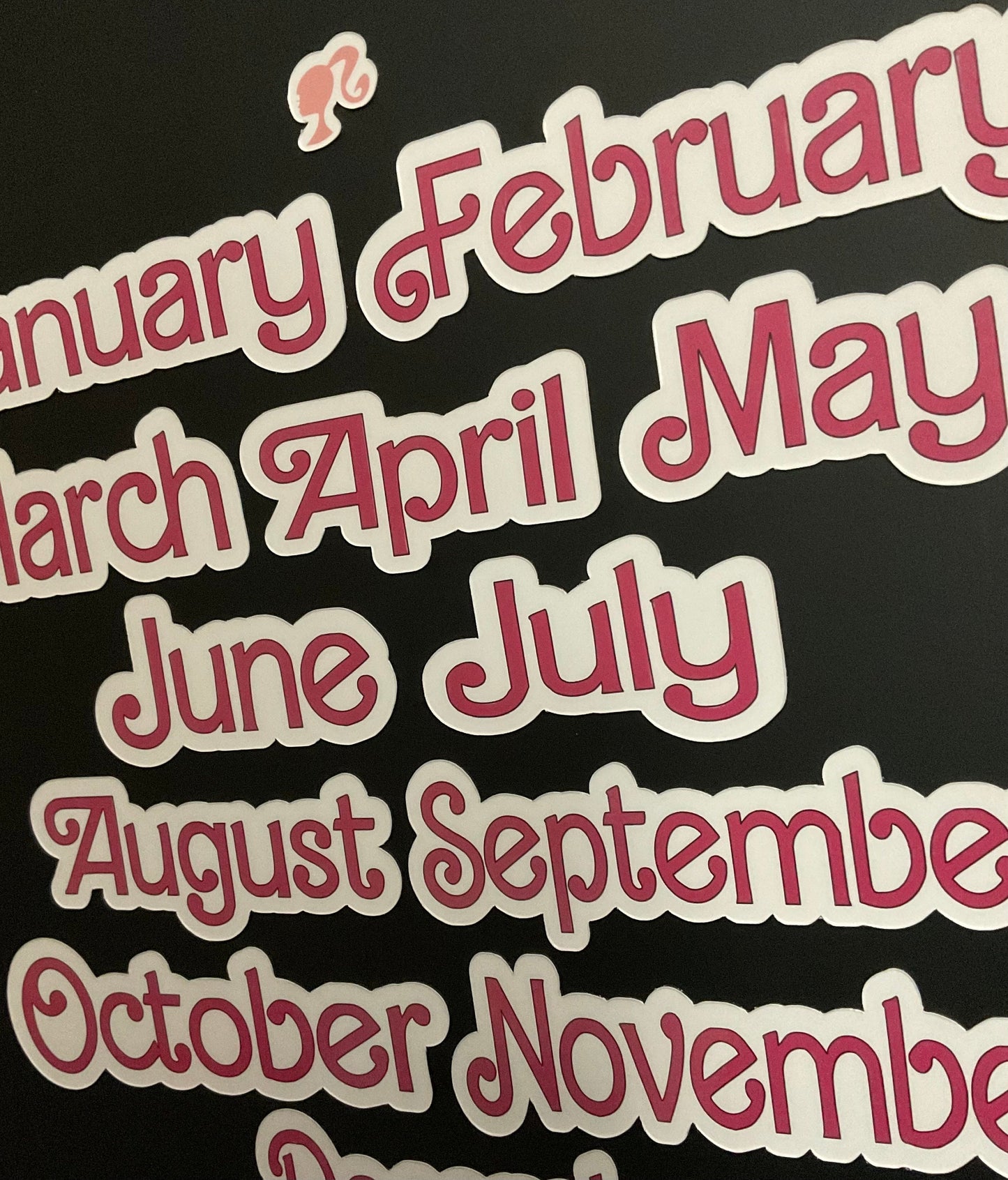 Doll Themed Monthly Magnets // Pink Dolled Font Months // Fashion Doll Calendar Months