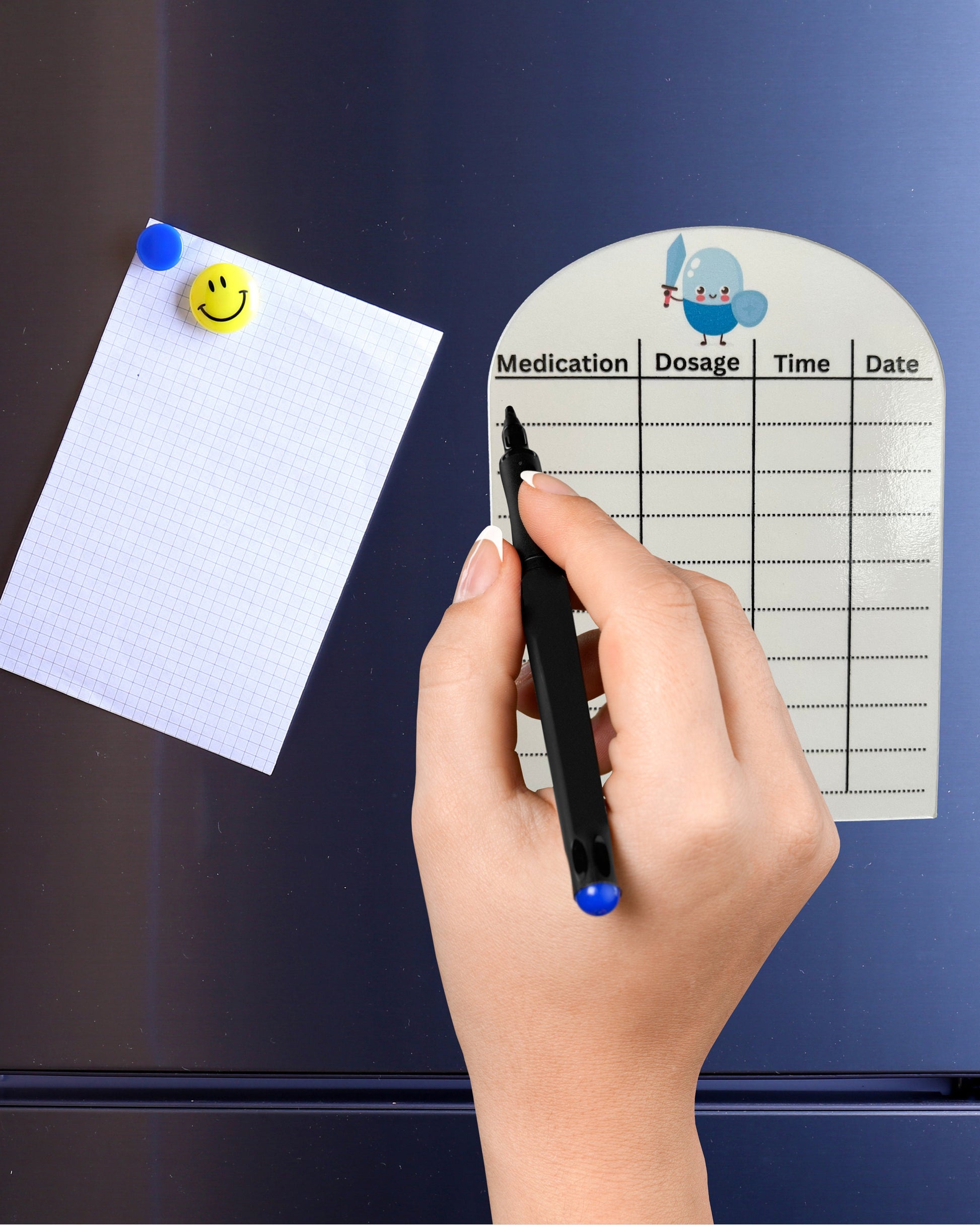 Magnetic Dry Erase Medication Tracker set of 2 // Colorful Medication Tracker Fridge Magnet