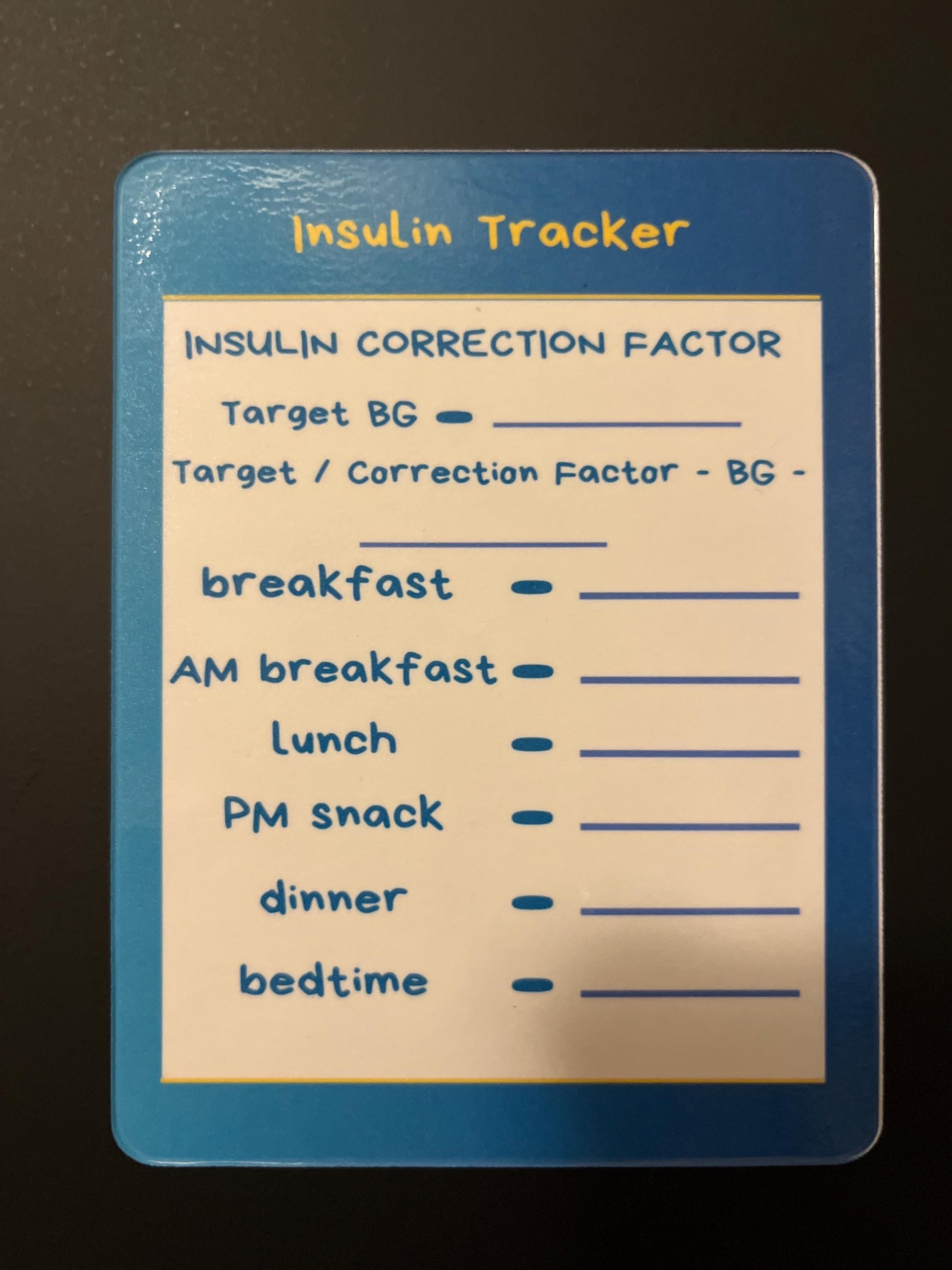 Magnetic Dry Erase Insulin Tracker set of 2 // Colorful Insulin Tracker Fridge Magnet - Dark Blue and Yellow