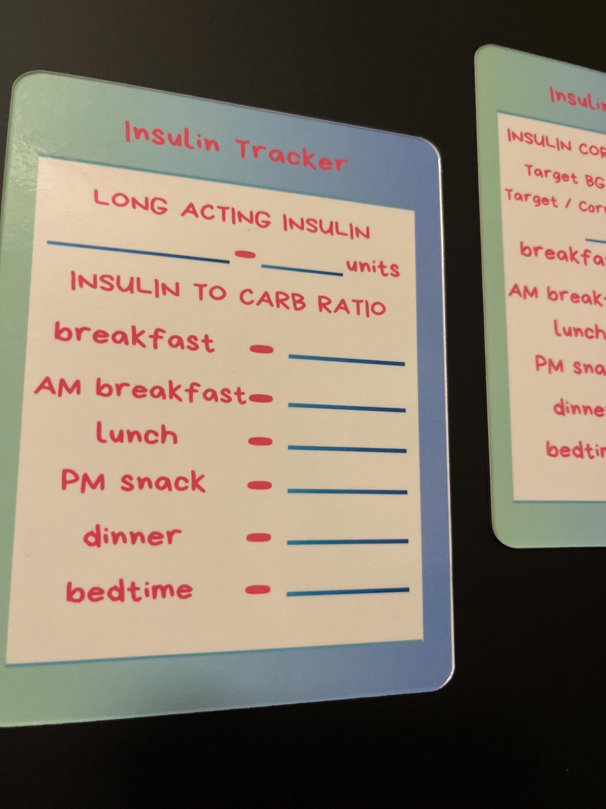 Magnetic Dry Erase Insulin Tracker set of 2 // Colorful Insulin Tracker Fridge Magnet - Pink and Light Blue