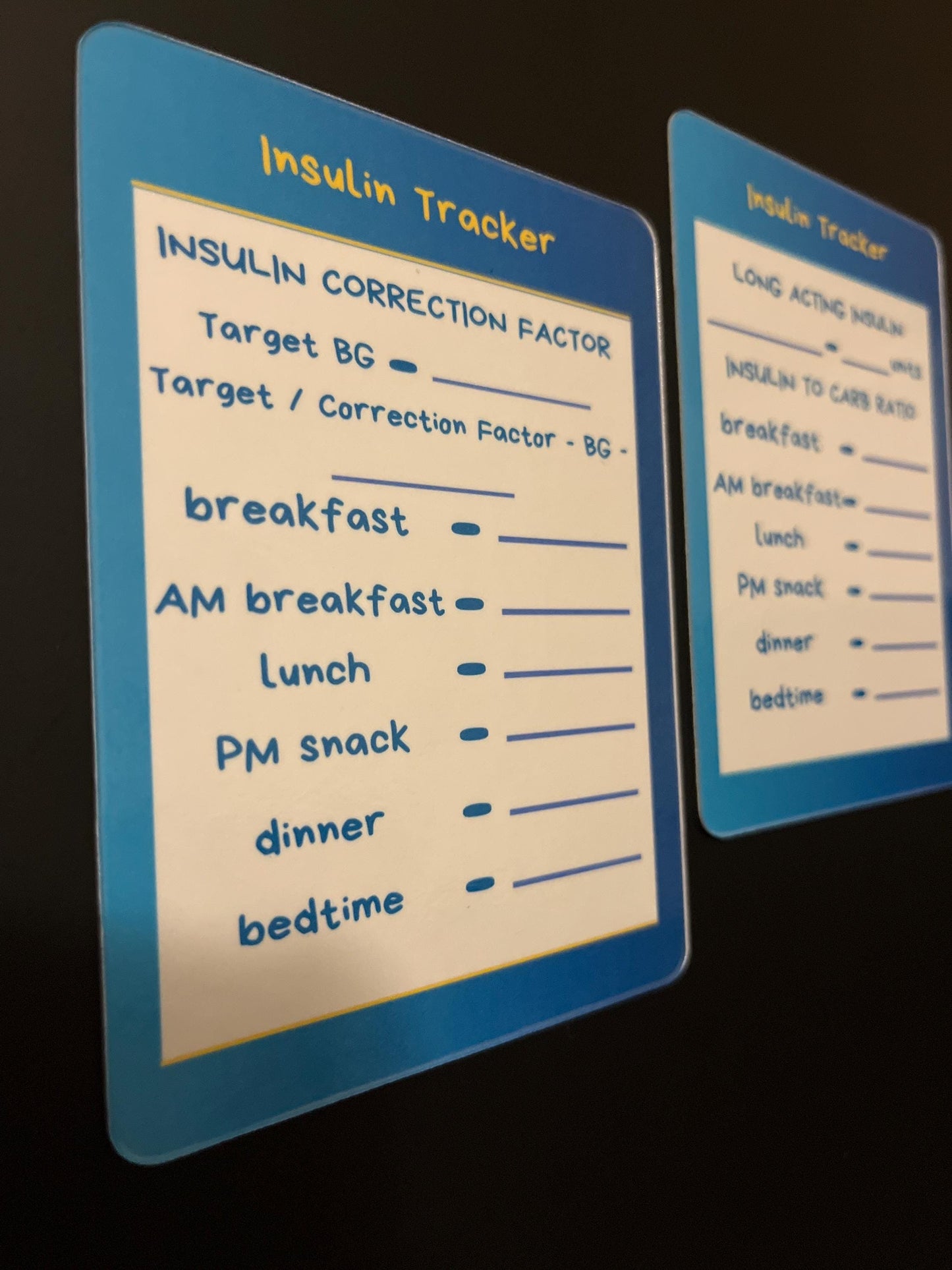Magnetic Dry Erase Insulin Tracker set of 2 // Colorful Insulin Tracker Fridge Magnet - Dark Blue and Yellow