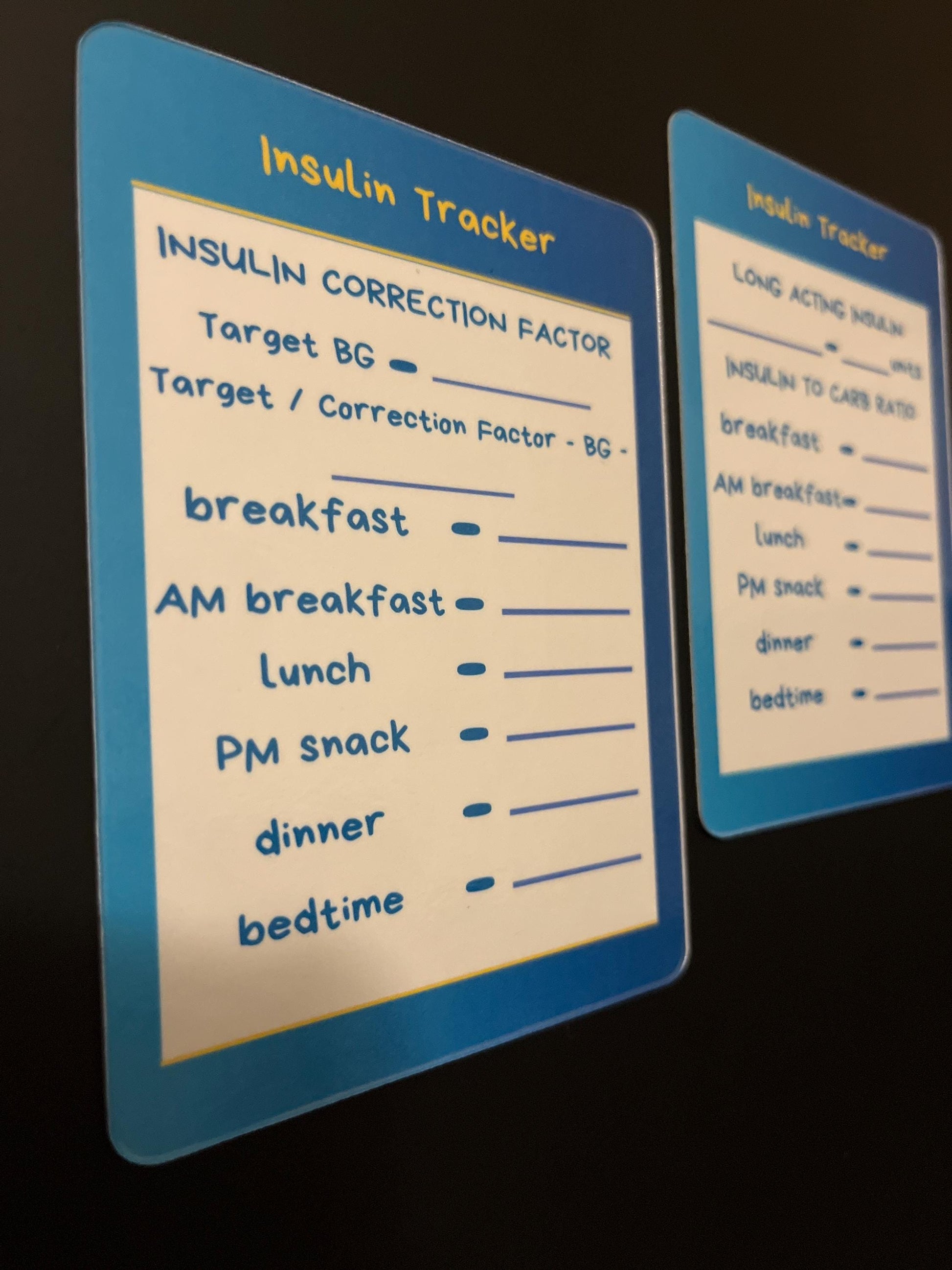 Magnetic Dry Erase Insulin Tracker set of 2 // Colorful Insulin Tracker Fridge Magnet - Dark Blue and Yellow