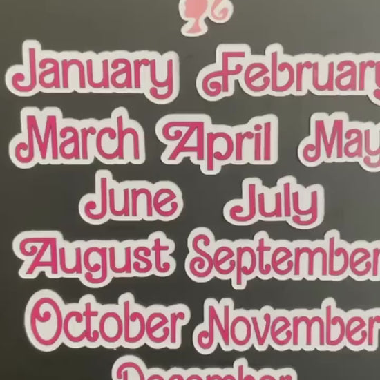 Doll Themed Monthly Magnets // Pink Dolled Font Months //  Fashion Doll Calendar Months