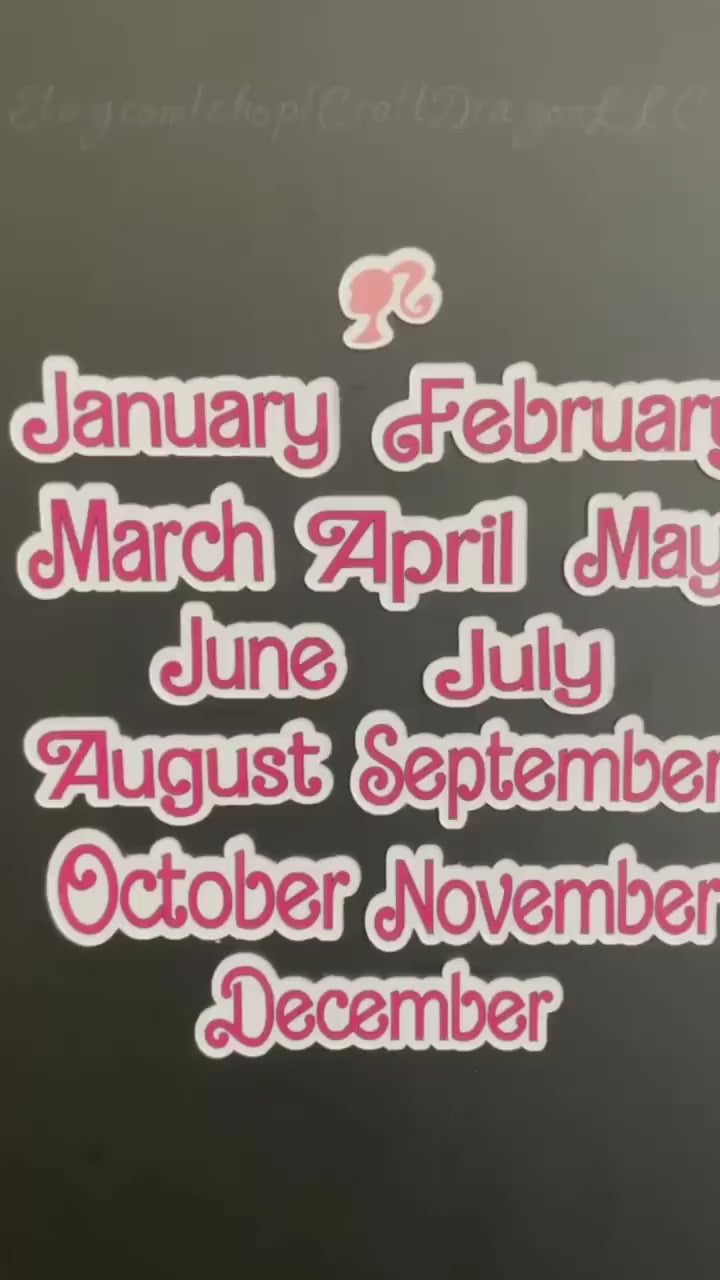 Doll Themed Monthly Magnets // Pink Dolled Font Months //  Fashion Doll Calendar Months